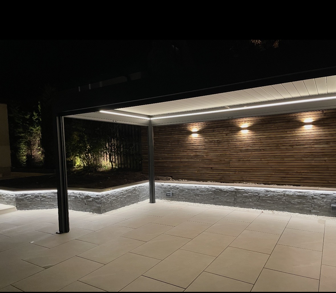Outdoor patio and garden lighting installed by A. Wilson Electrical Services
